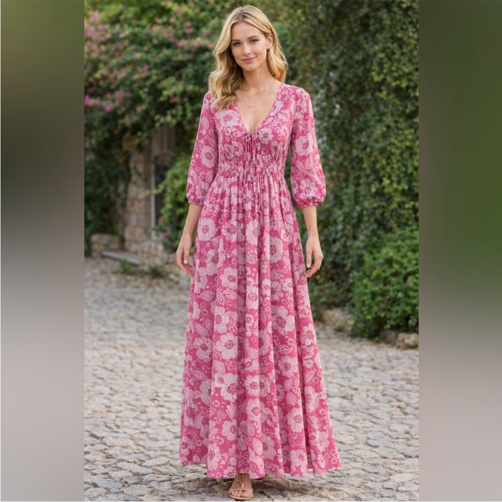 Juice Culture XS Maxi Dress Pink White Floral Summer Boho Flow
